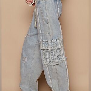 P O L crocheted pocket Distressed Jeans.